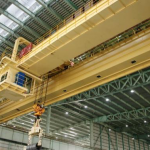 Double girder overhead crane installed in an industrial workshop