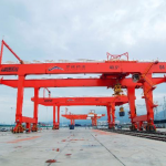 Kuangyuan 40.5 t rail-mounted container gantry cranes at a rail logistics centre